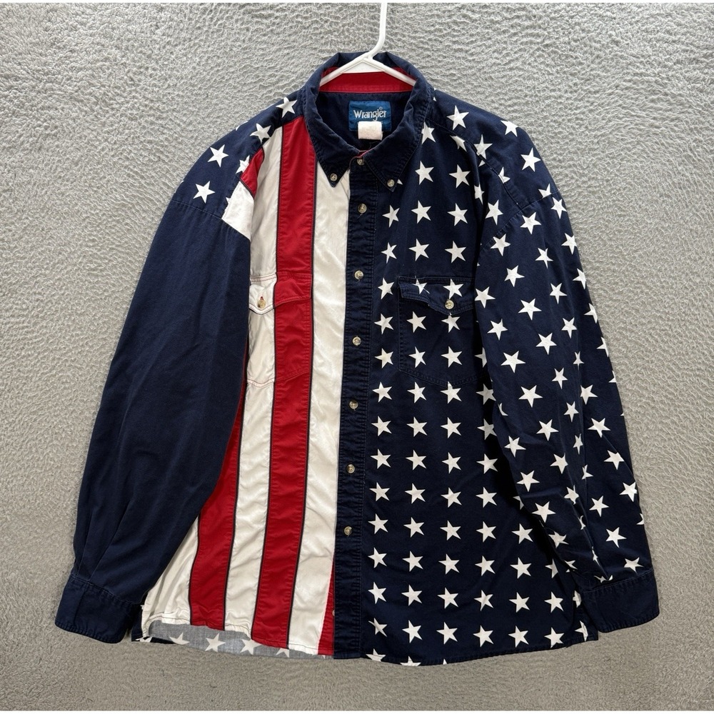 Wrangler Shirt Adult 2XL XXL Multicolor American Flag Patriotic Rodeo Cowboy